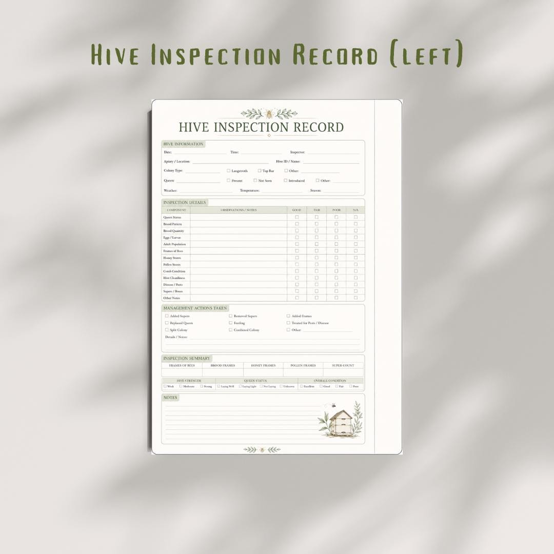 Hive Inspection Record Printable Planner Inserts | Beekeeping Planner Insert (A4 PDF Download)