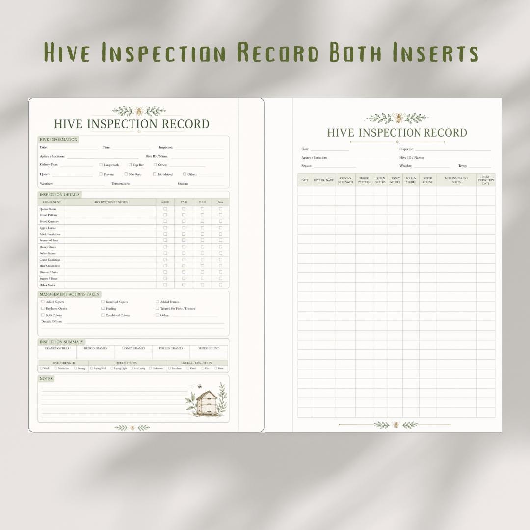 Hive Inspection Record Printable Planner Inserts | Beekeeping Planner Insert (A4 PDF Download)