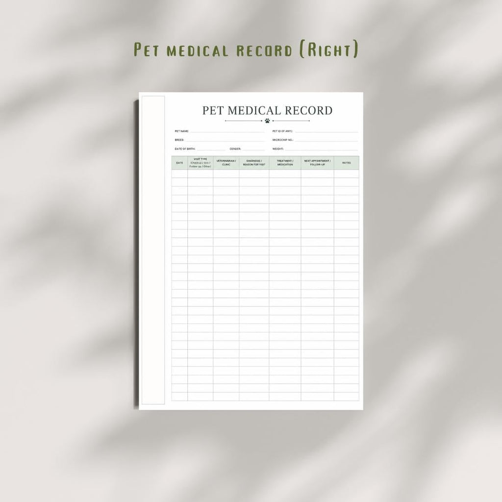 Pet Medical Record Printable Planner Inserts | Veterinary Log, Vaccination Tracker (A4 PDF)