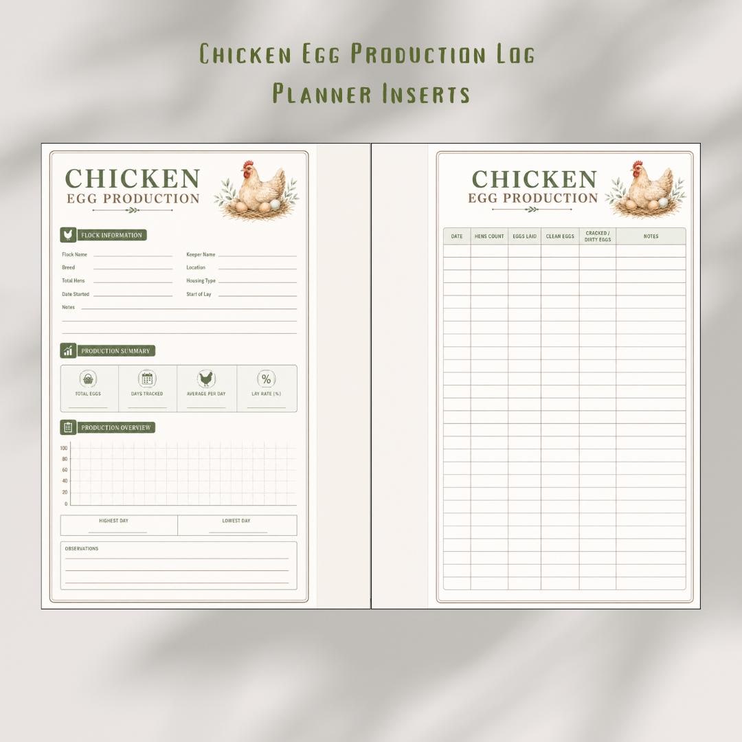 Chicken Egg Production Planner Inserts | Poultry Record Keeper, Flock Log (Digital Download)