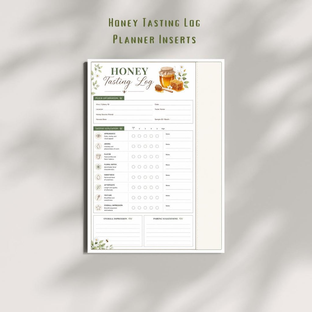 Honey Tasting Log | Beekeeping Planner Insert, Flavor Journal (A4 Digital Download)