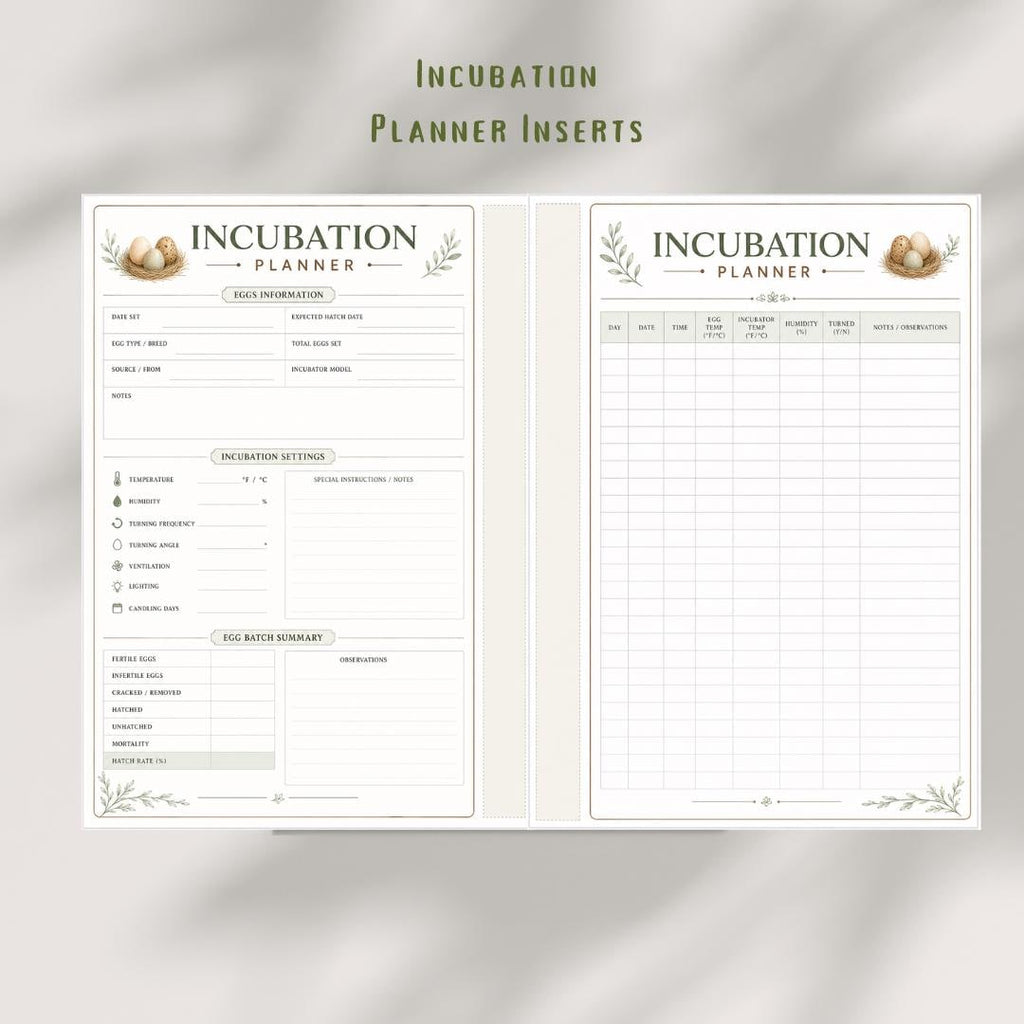 Incubation Planner Inserts Printable PDF, Egg Hatch Log, Chicken Duck Quail Tracker (A4)