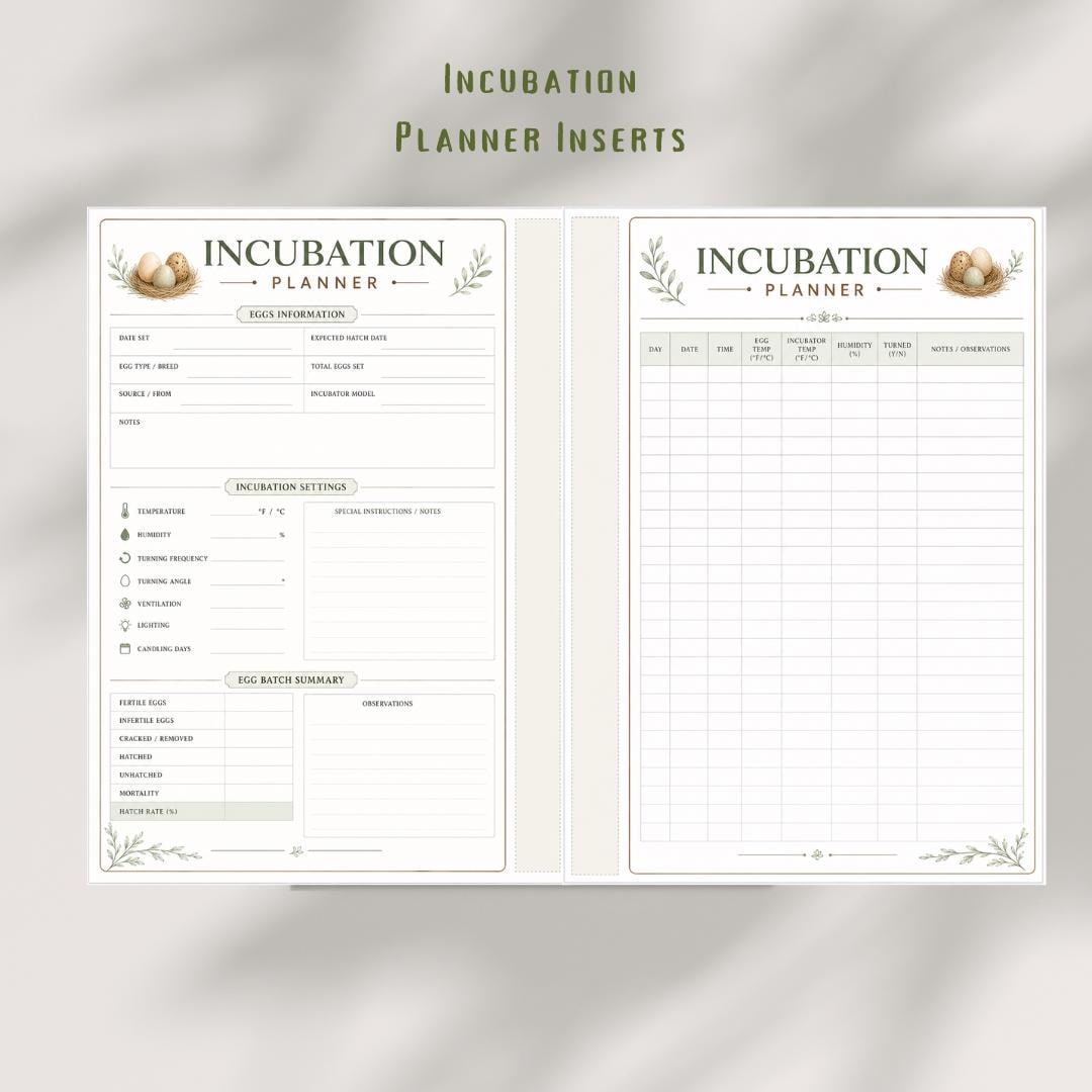 Incubation Planner Inserts Printable PDF, Egg Hatch Log, Chicken Duck Quail Tracker (A4)