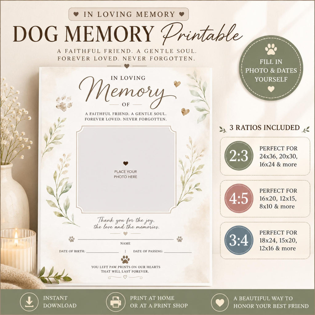 Dog Memorial Gift Printable,  Pet Remembrance Printable. Print, Fill And Frame (Digital Download)