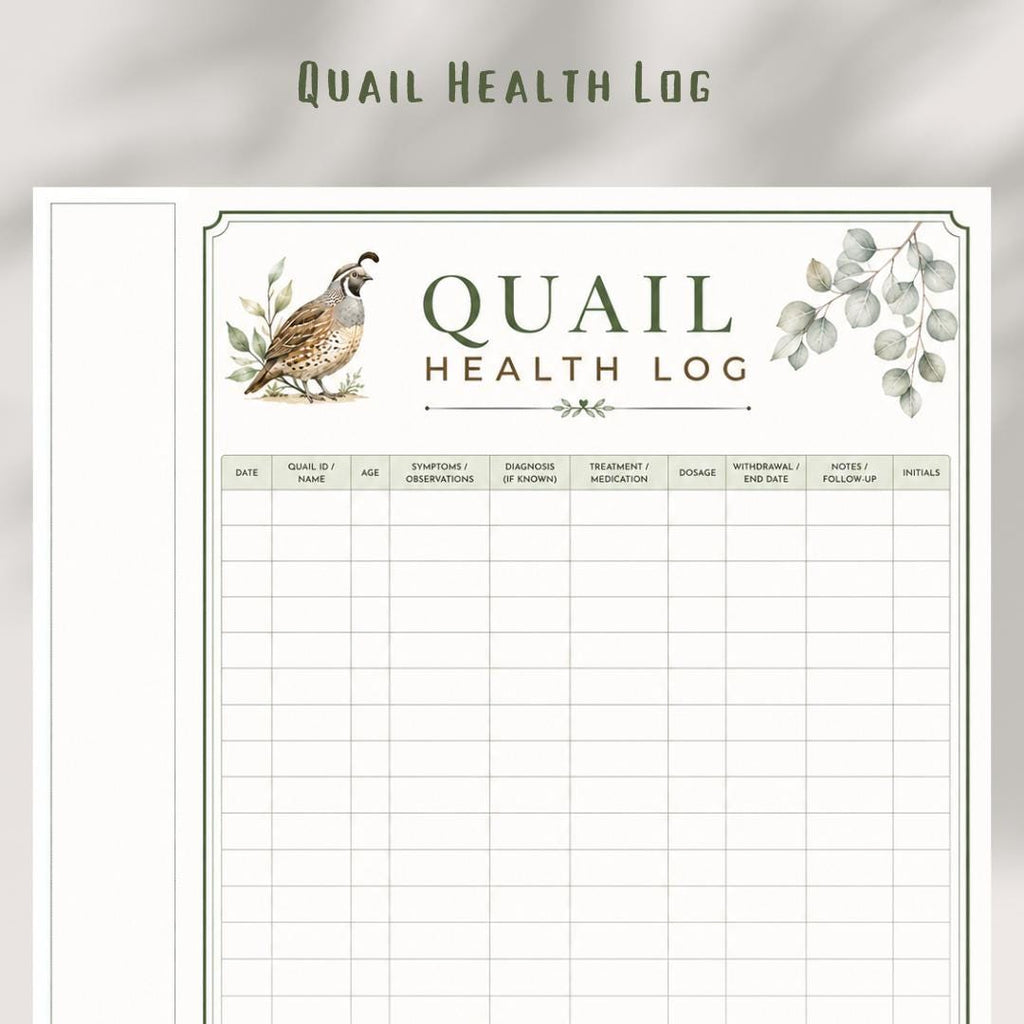 Quail Health Log, 2-Page Planner Insert, Printable PDF, A4 Size