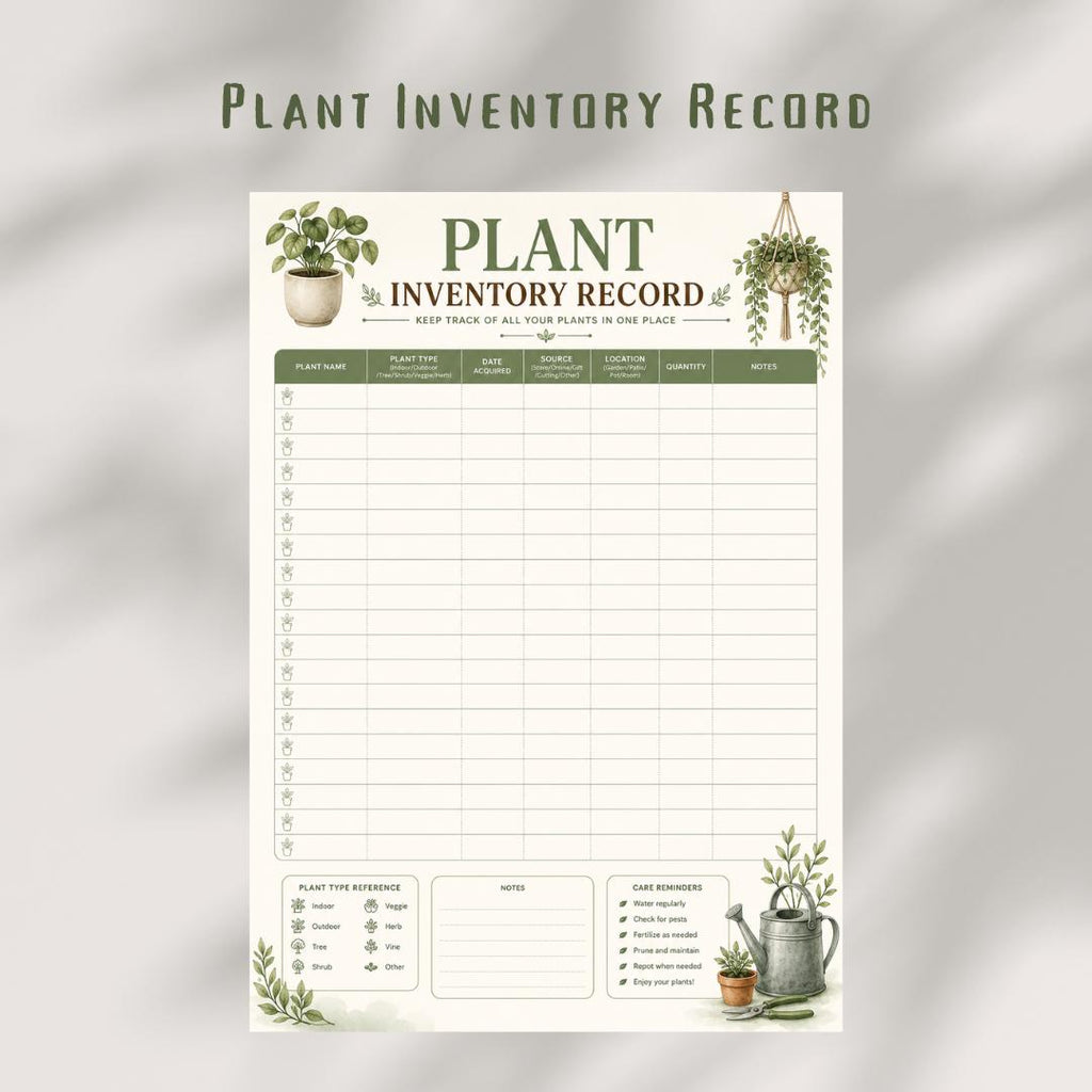 Plant Inventory Record Printable, Garden Plant Tracker, Gardening Planner (PDF)