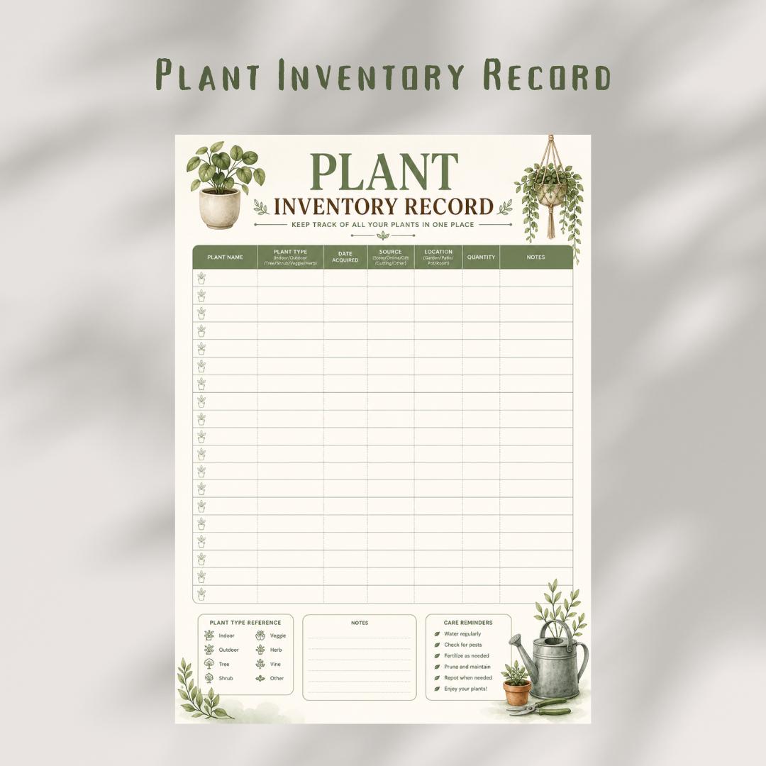 Plant Inventory Record Printable, Garden Plant Tracker, Gardening Planner (PDF)