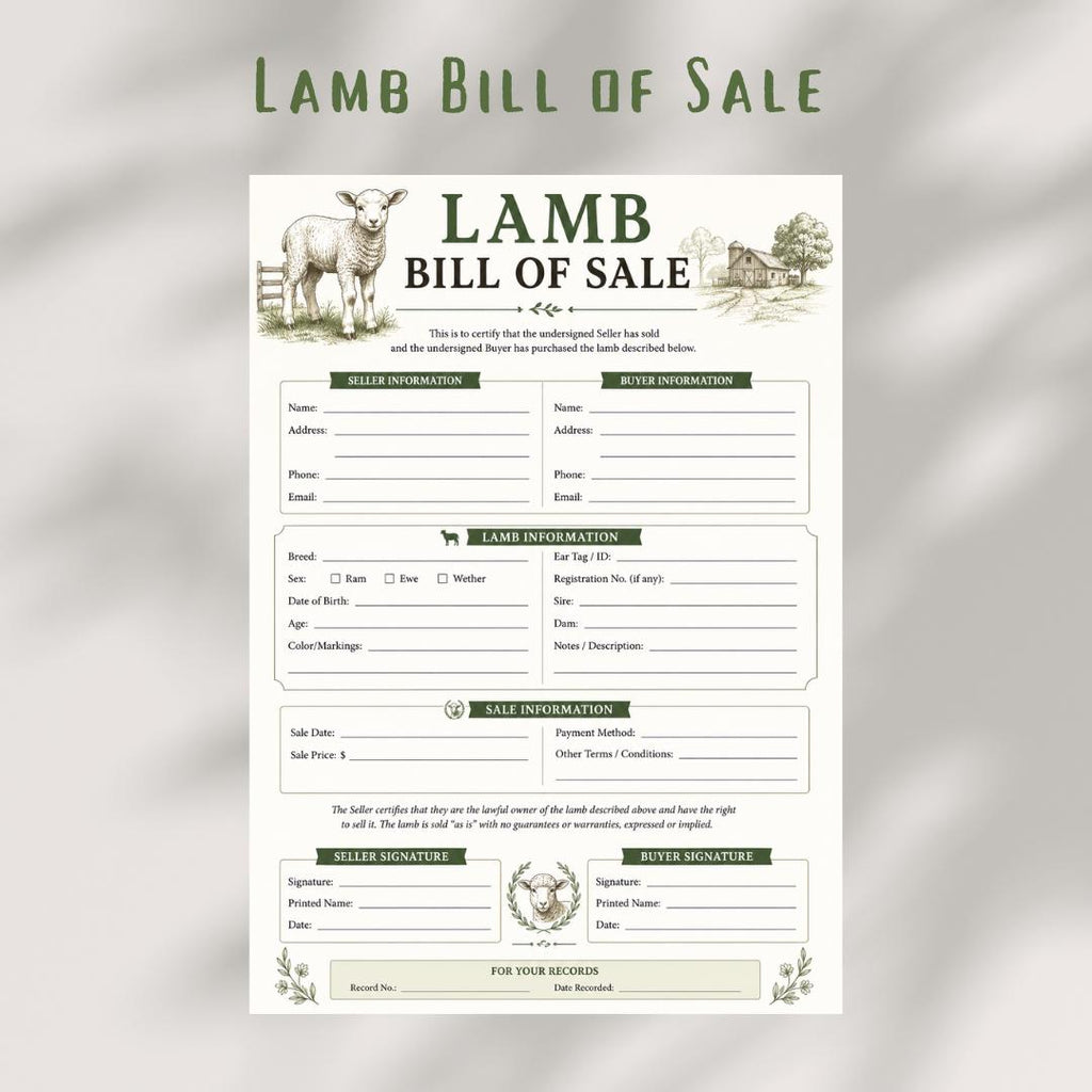 Lamb Bill of Sales | Sheep Contract (PDF)