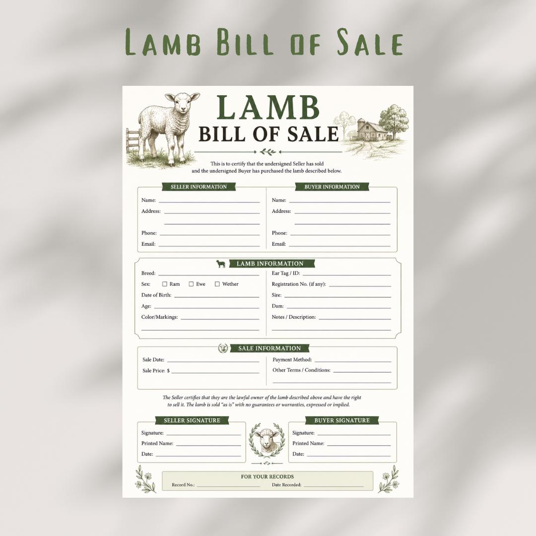 Lamb Bill of Sales | Sheep Contract (PDF)