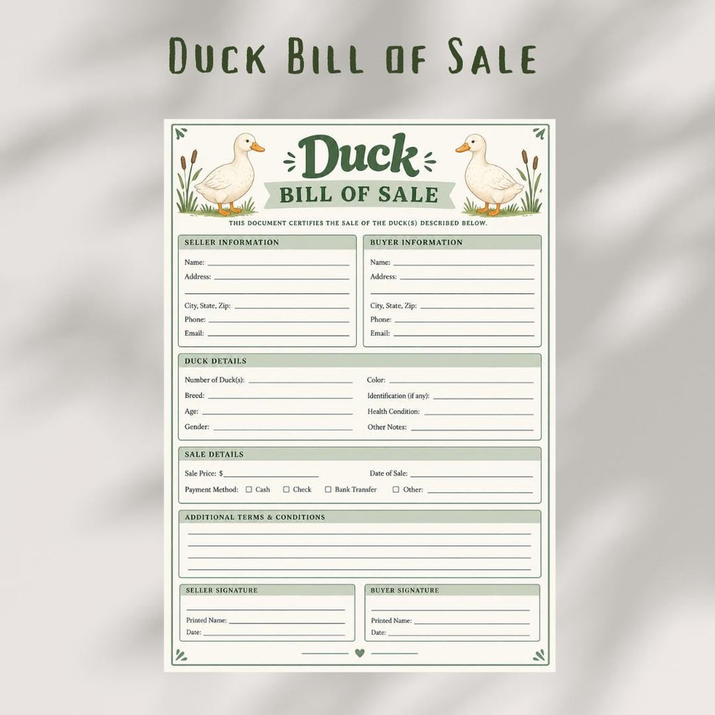 Duck Bill of Sales, Poultry Transfer Agreement (PDF)