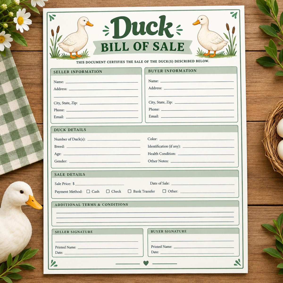 Duck Bill of Sales, Poultry Transfer Agreement (PDF)