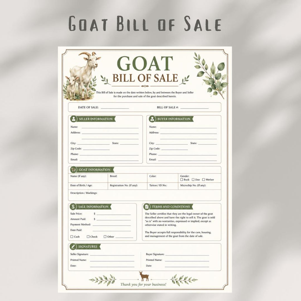Goat Bill of Sale Form | Livestock Contract (A4 PDF)