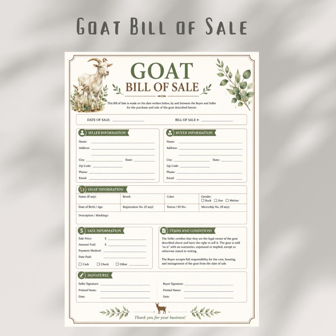Goat Bill of Sale Form | Livestock Contract (A4 PDF)