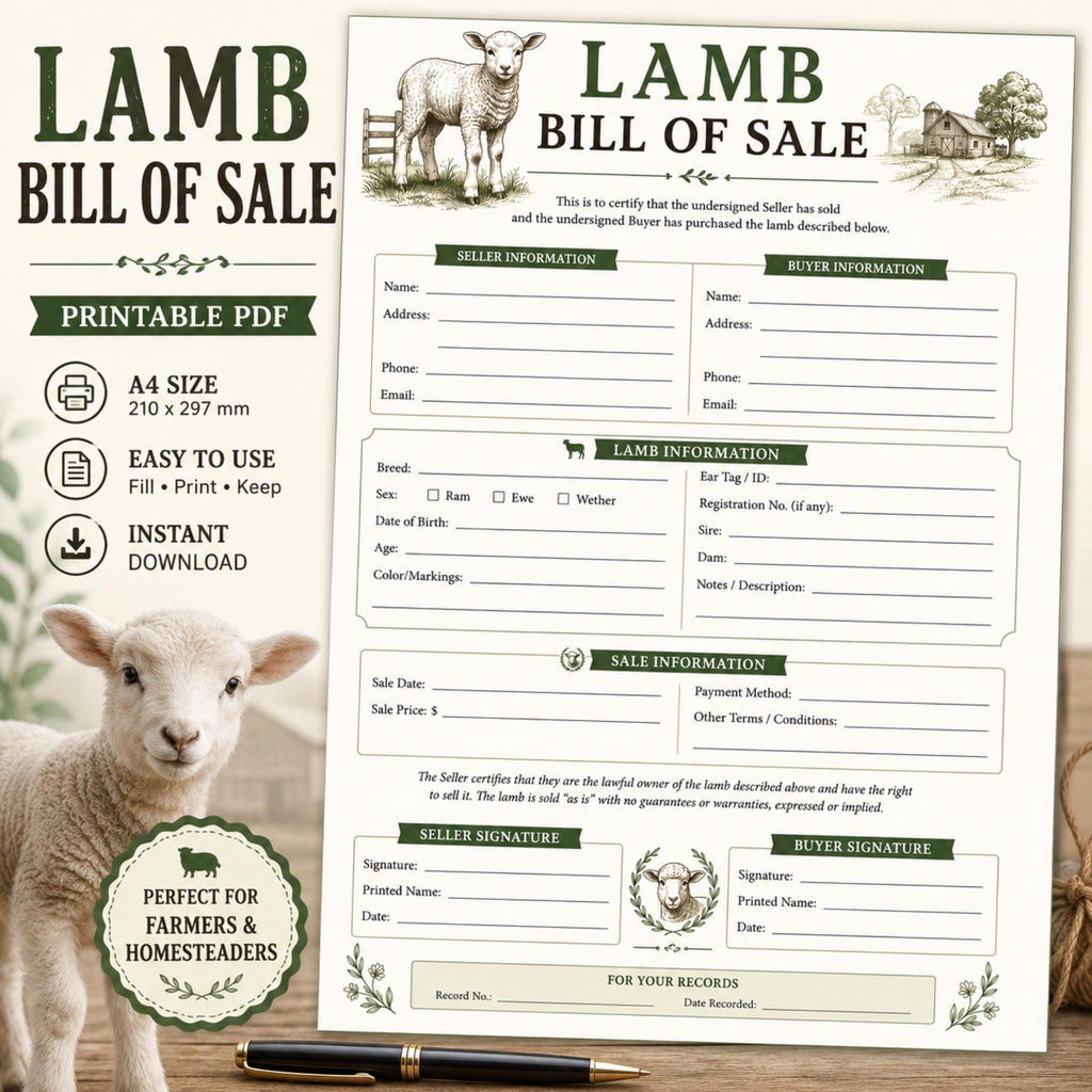 Lamb Bill of Sales | Sheep Contract (PDF)