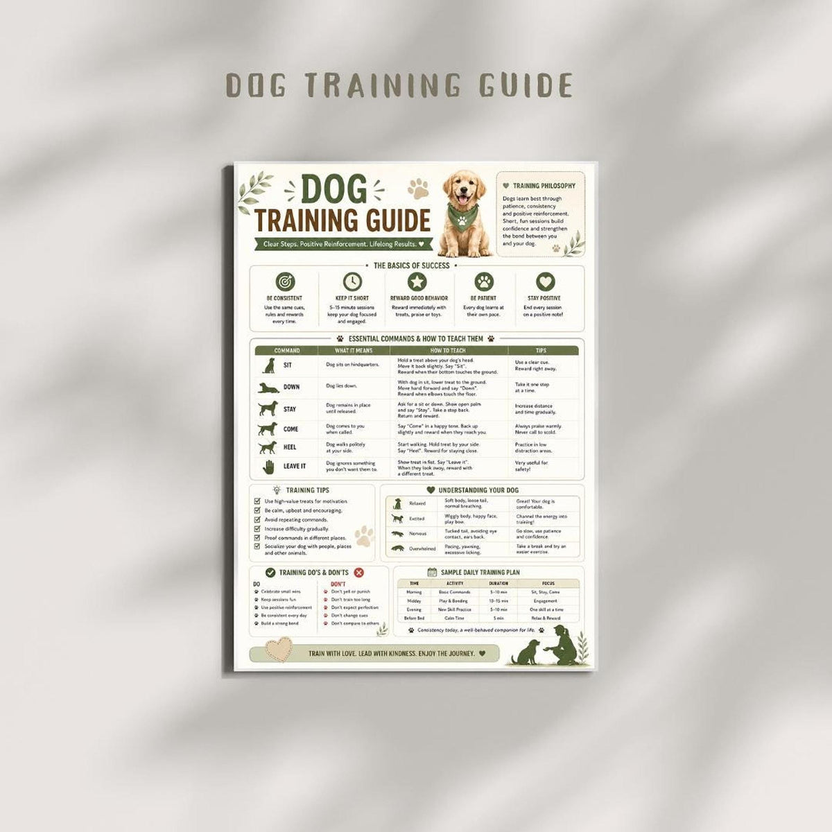Dog Training Log, A4 Printable PDF Planner with 3 Pages
