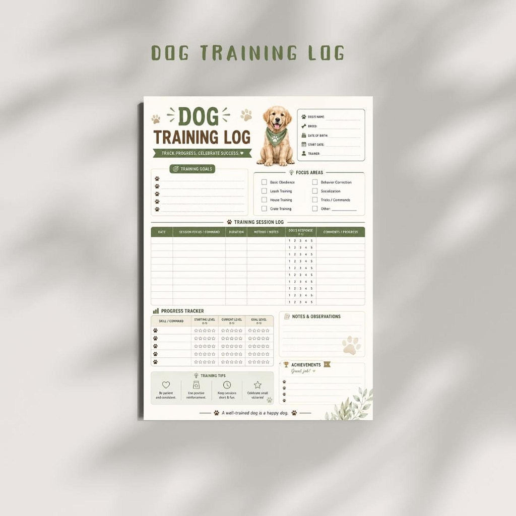 Dog Training Log, A4 Printable PDF Planner with 3 Pages
