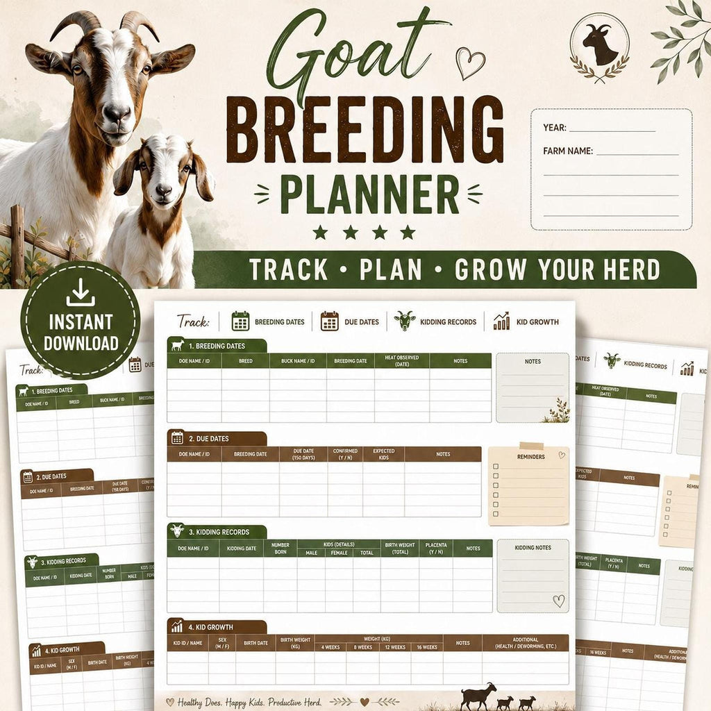 Goat Breeding Planner, Printable PDF with Kidding Records and Kid Growth Chart