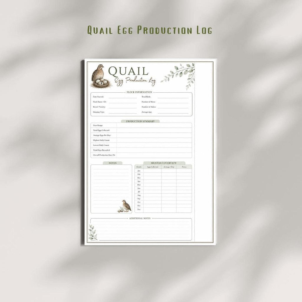 Quail Egg Log, A4 Printable PDF Farm Planner Insert