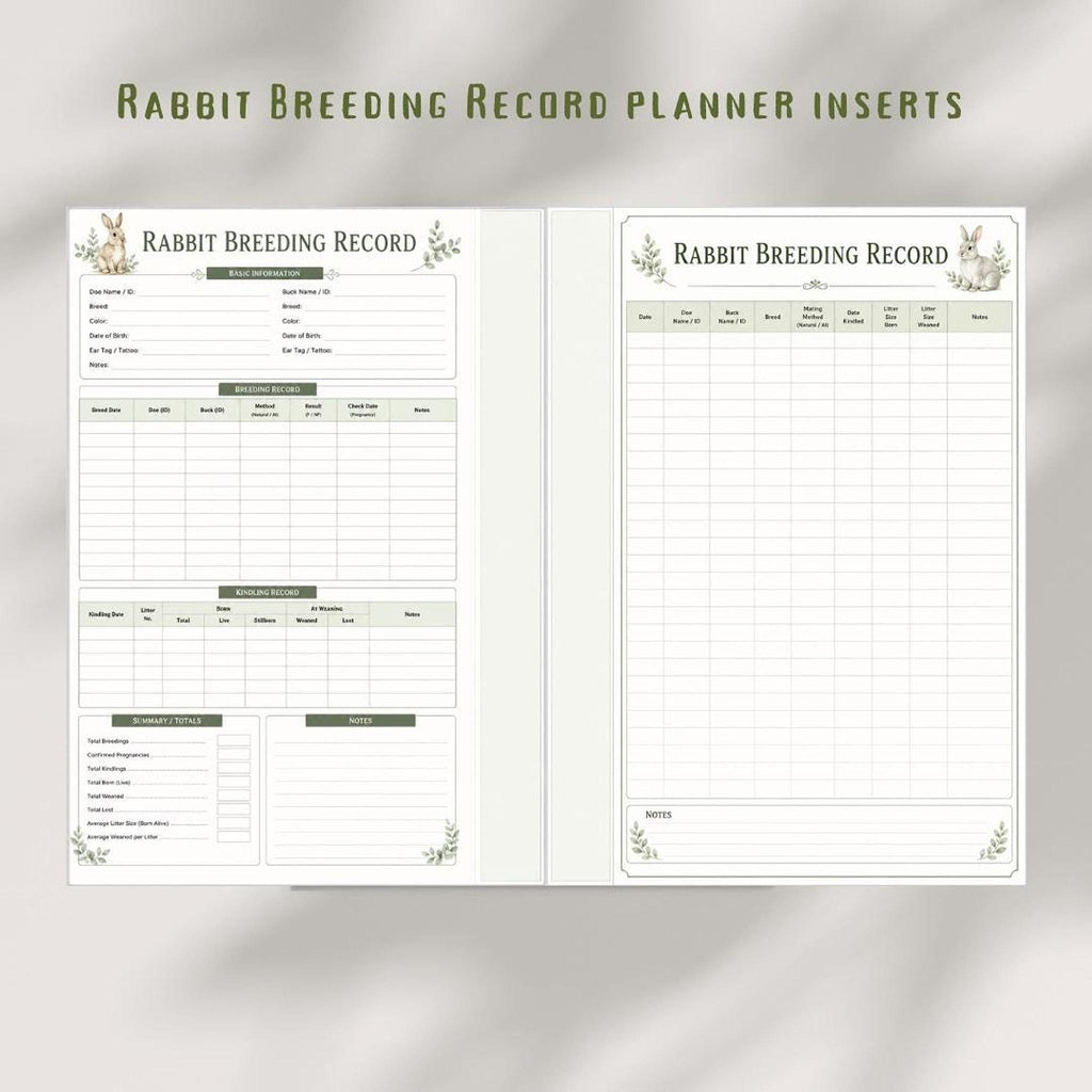 Rabbit Breeding Record, A4 Printable PDF Breeder Log