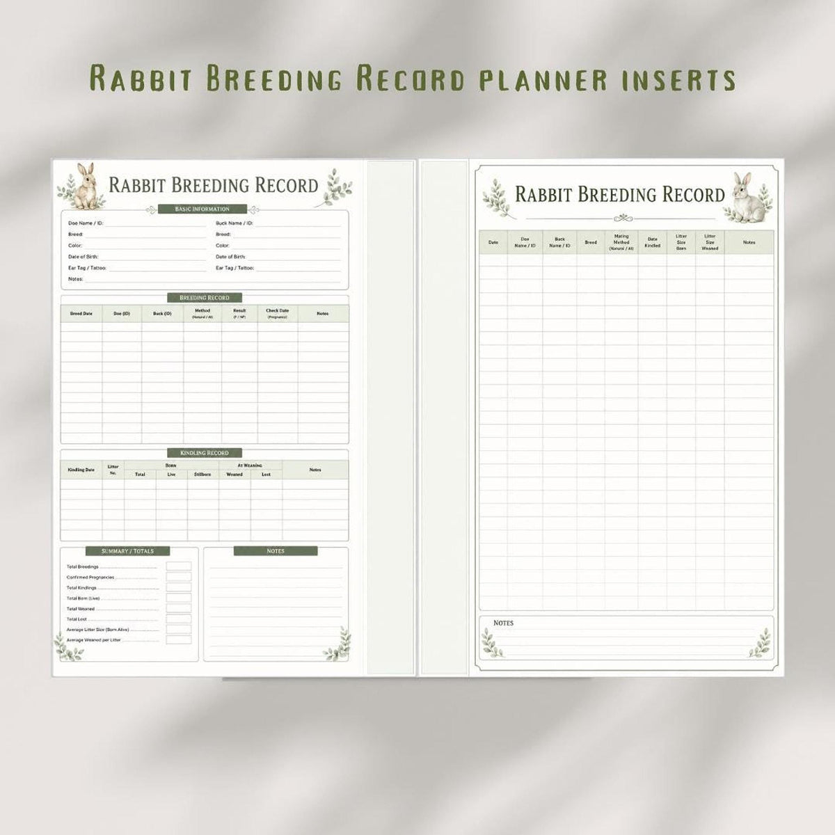 Rabbit Breeding Record, A4 Printable PDF Breeder Log