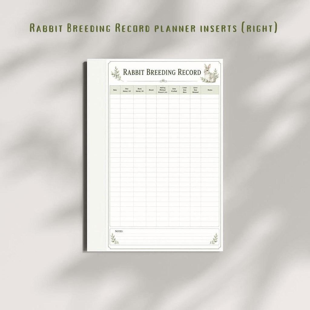 Rabbit Breeding Record, A4 Printable PDF Breeder Log
