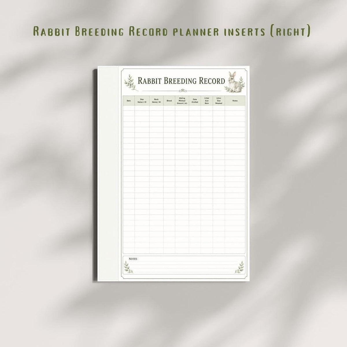 Rabbit Breeding Record, A4 Printable PDF Breeder Log