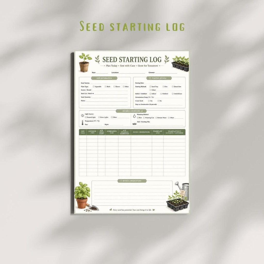 Seed Starting Log, A4 Printable PDF Garden Record Journal