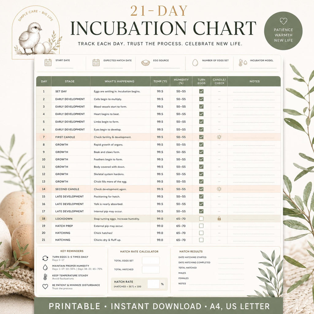 Egg Hatching Log | Incubator Record Keeper & Candling Tracker PDF