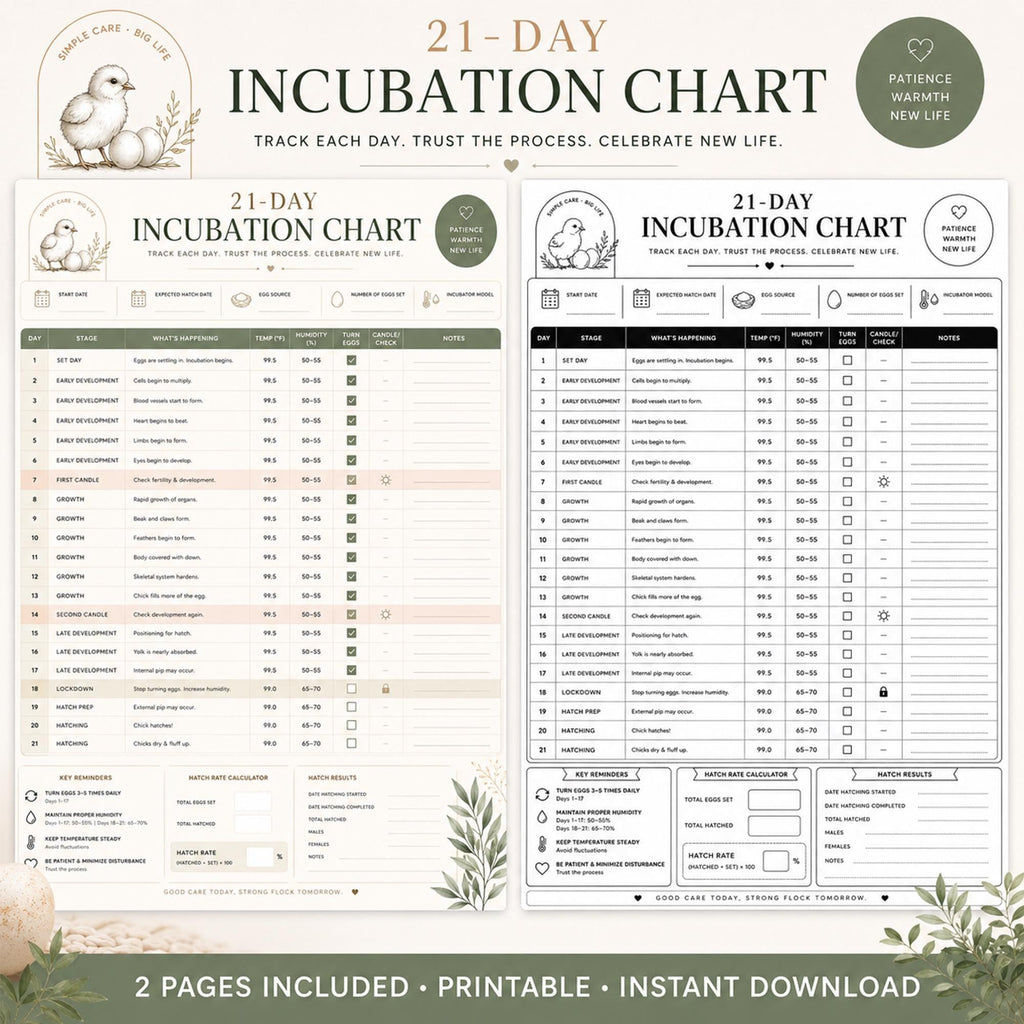 Egg Hatching Log | Incubator Record Keeper & Candling Tracker PDF