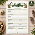 Quail Bill Of Sales, Printable Bird Transfer Form Digital Download