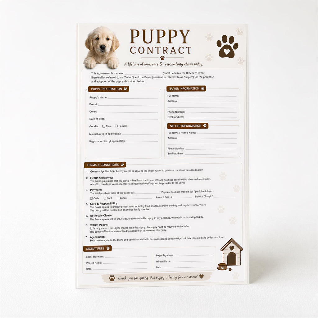 Puppy Contract, Editable Breeder Agreement | PDF | A4 - Printable Template For Sellers, Owners