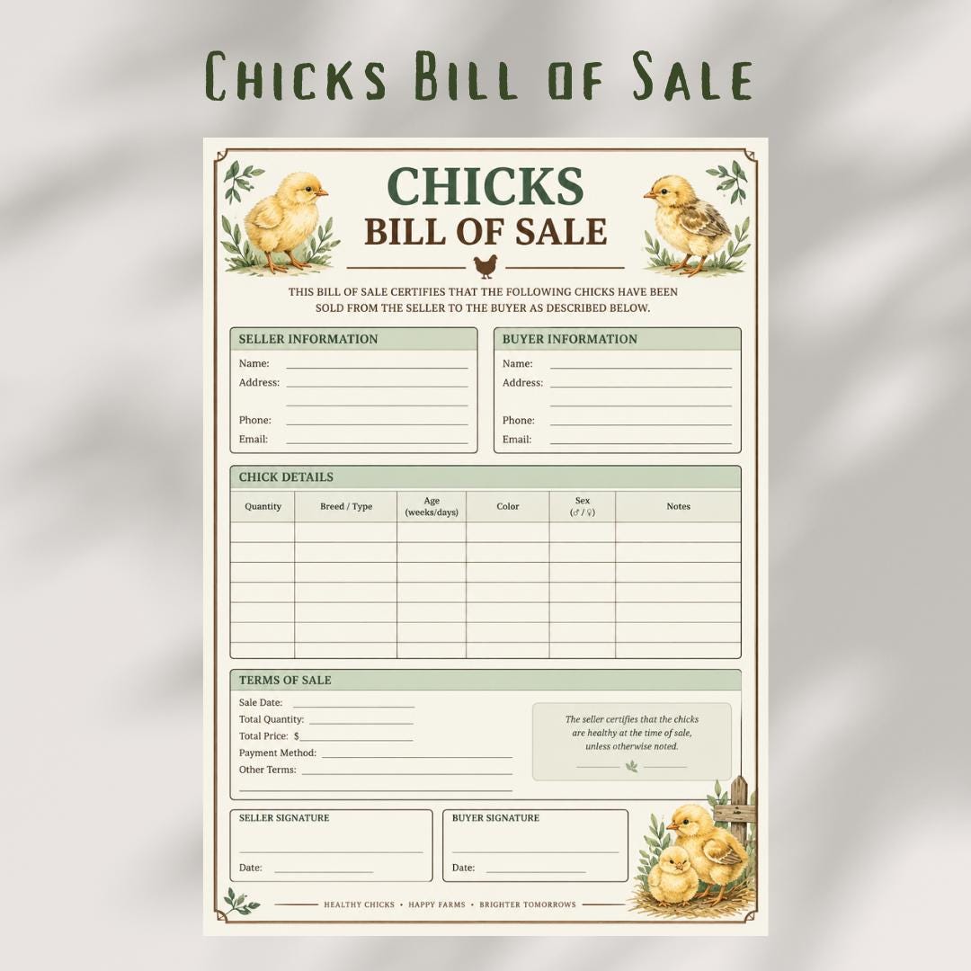 Chicks Bill of Sale Form, Poultry Farm Record (PDF)