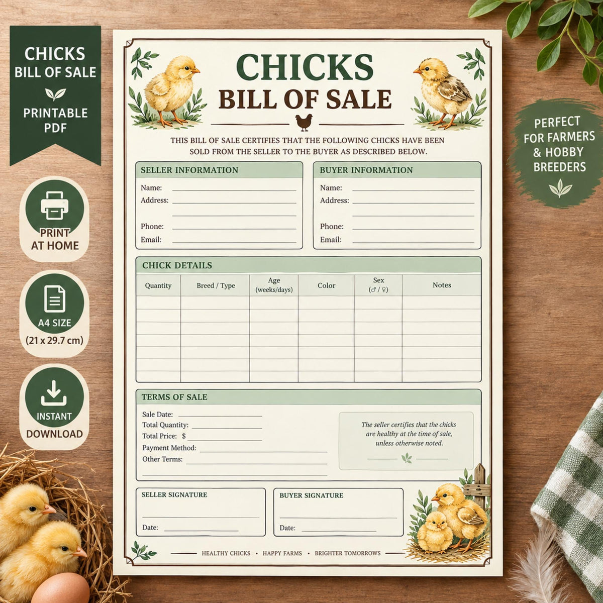 Chicks Bill of Sale Form, Poultry Farm Record (PDF)
