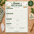 Goose Bill of Sale Form, Waterfowl Ownership Transfer Record (PDF Template)