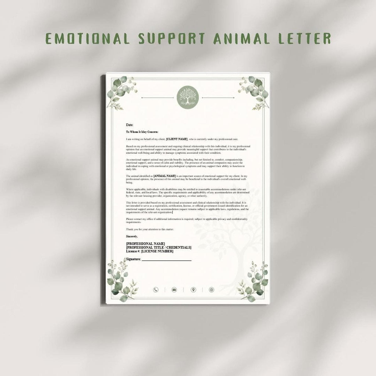 ESA Letter Template, Editable Word Document for Therapists, A4 Mental Health