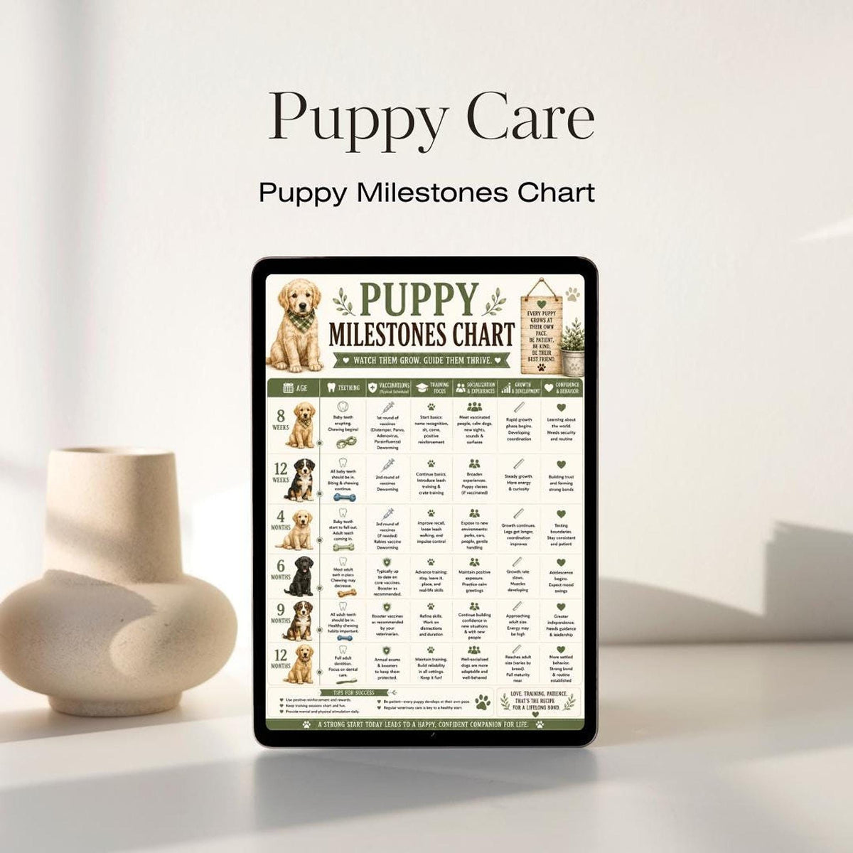 Puppy Milestones Chart, First-Year Development Timeline | A4 PDF Printable