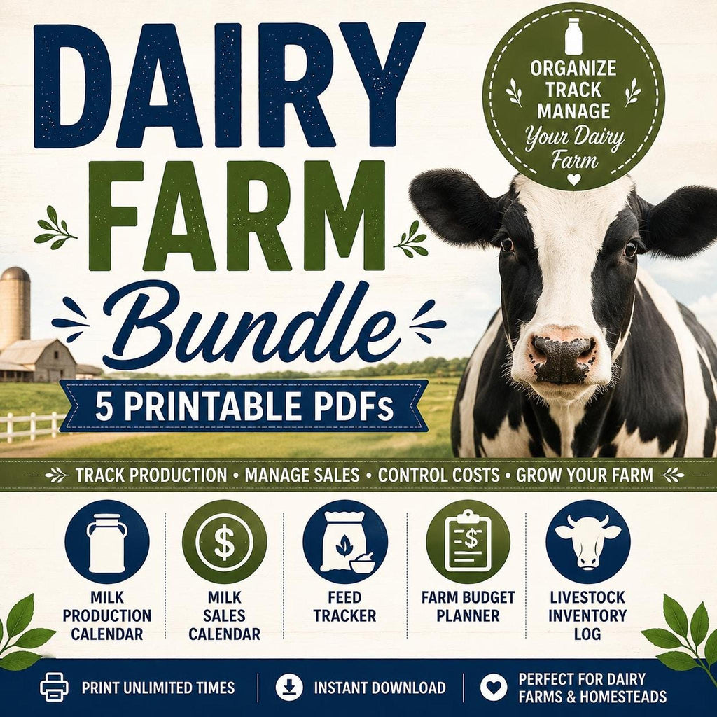 Dairy Farm Bundle, Printable PDF Planner With Milk Tracker
