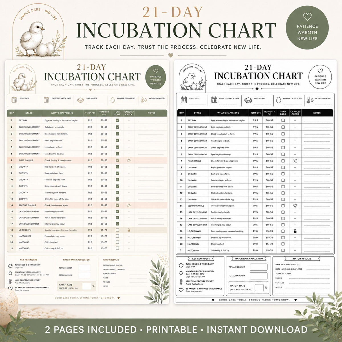 Egg Incubation Bundle, Printable PDF Hatchery Tracker and Guide