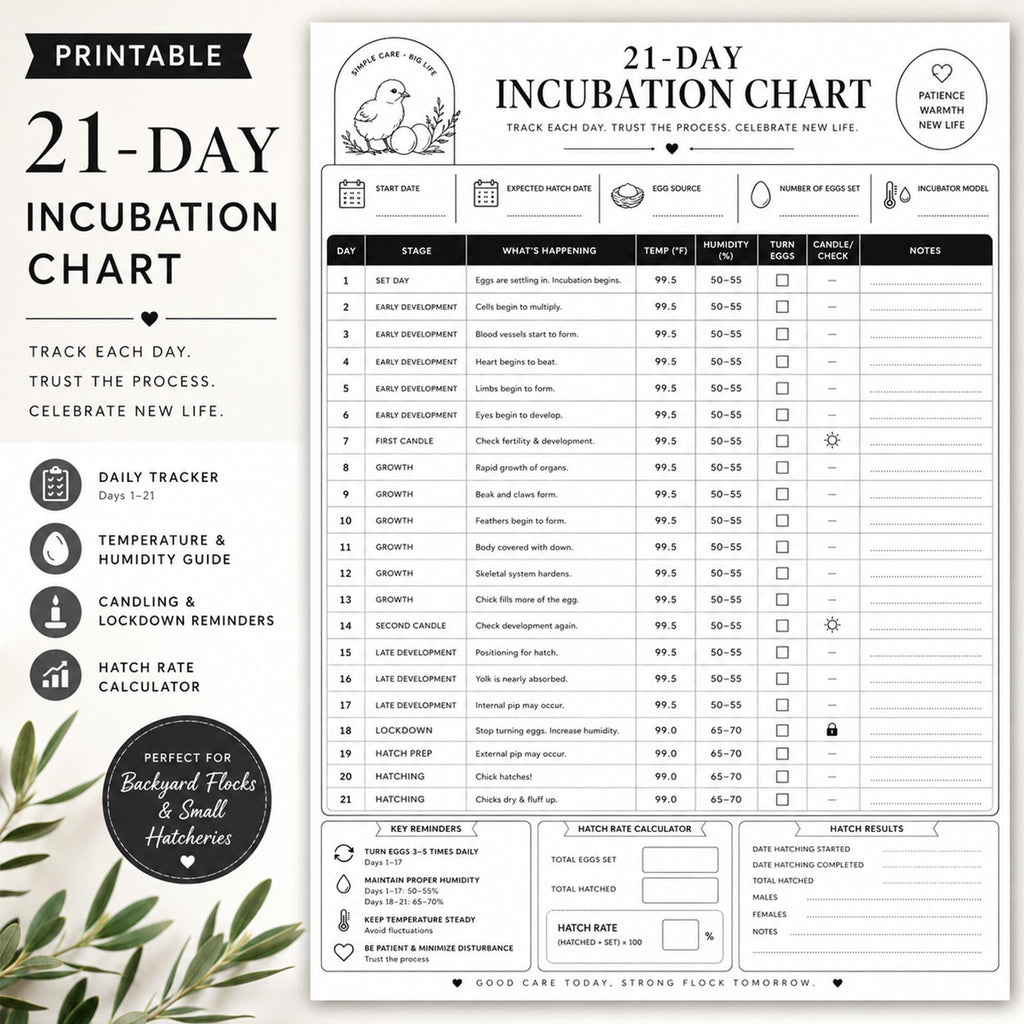 Egg Hatching Log | Incubator Record Keeper & Candling Tracker PDF
