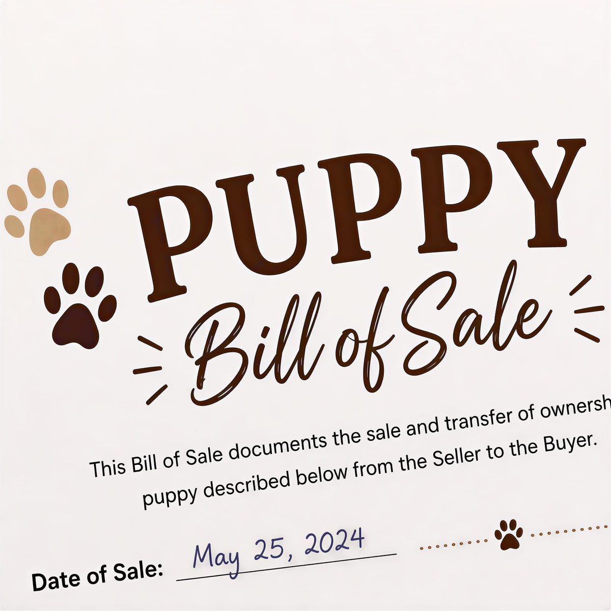 Puppy Bill of Sale Form - A4PDF Document for Breeders and Sellers
